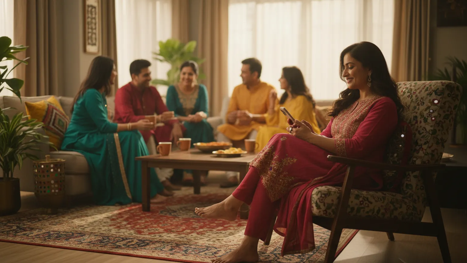 A host reading invitation replies on her phone before a family gathering
